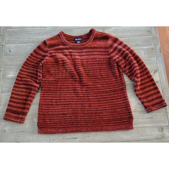 Denim & Co. Sweater Womens Size Large Red Long Sleeve Ombre Stripped Long Sleeve - Picture 5 of 10